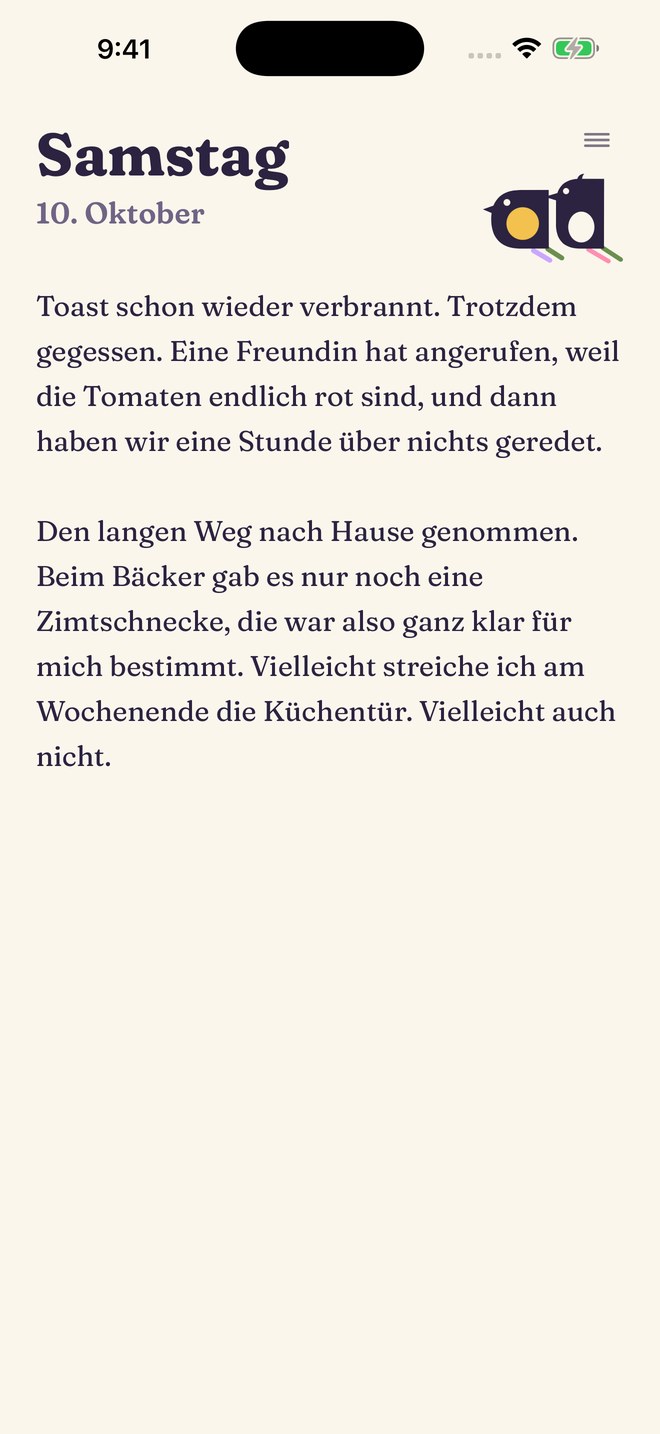 Die Seite von heute in Daymint, mit ein paar Zeilen darauf.