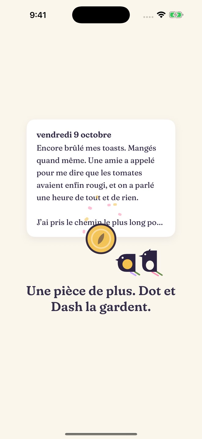 La page d’hier qui devient une pièce d’or, avec Dot et Dash.